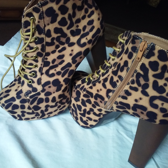 leopard print chunky heel boots
